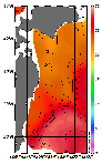 AMSRによる2026年9月7日の房総から道東沖合の海面水温19℃台から29℃台となっている