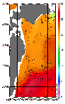 AMSRによる2026年9月23日の房総から道東沖合の海面水温16℃台から27℃台となっている