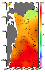 AMSRによる2026年10月04日の房総から道東沖合の海面水温16℃台から26℃台となっている