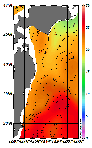 AMSRによる2026年10月06日の房総から道東沖合の海面水温16℃台から26℃台となっている