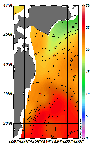 AMSRによる2026年10月08日の房総から道東沖合の海面水温14℃台から25℃台となっている