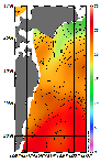 AMSRによる2026年10月09日の房総から道東沖合の海面水温14℃台から26℃台となっている