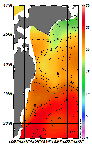 AMSRによる2026年10月12日の房総から道東沖合の海面水温14℃台から26℃台となっている