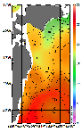 AMSRによる2026年10月13日の房総から道東沖合の海面水温14℃台から25℃台となっている