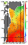 AMSRによる2026年10月16日の房総から道東沖合の海面水温13℃台から25℃台となっている