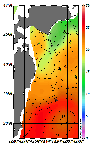 AMSRによる2026年10月18日の房総から道東沖合の海面水温13℃台から25℃台となっている