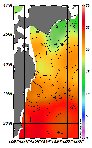 AMSRによる2026年10月19日の房総から道東沖合の海面水温13℃台から26℃台となっている