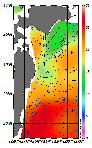 AMSRによる2026年10月23日の房総から道東沖合の海面水温11℃台から26℃台となっている
