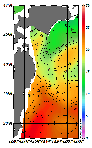 AMSRによる2026年10月25日の房総から道東沖合の海面水温11℃台から26℃台となっている