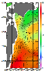 AMSRによる2026年10月26日の房総から道東沖合の海面水温11℃台から26℃台となっている